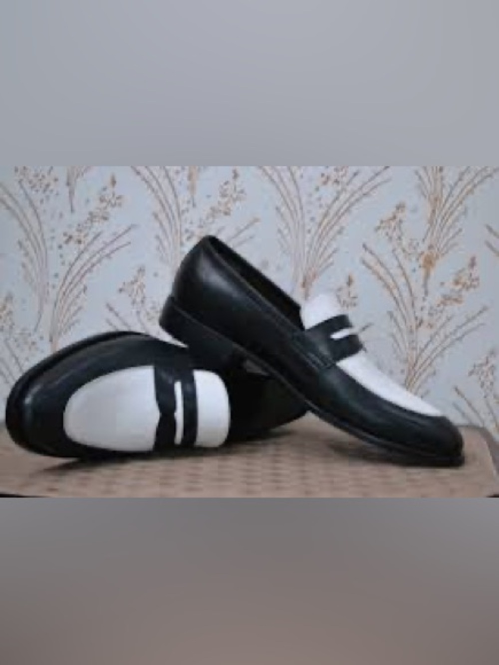 Classic Two-Tone Black and White Women's Slip-On Loafers. 100% Leather